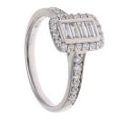 Platinum 0.63ct Brilliant and Baguette Cut Diamond Cluster Ring
