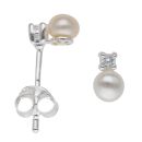 Silver Cubic Zirconia and Pearl Stud Earrings By Icesia