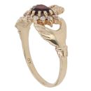 9ct Yellow Gold Cubic Zirconia and Garnet Claddagh Ring