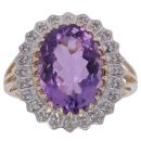9ct Yellow Gold 0.12ct Diamond And Amethyst Cluster Ring