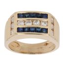 14ct Yellow Gold 0.90ct Brilliant Cut Diamond and Sapphire Signet Ring