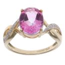 9ct Yellow Gold 0.05ct Diamond and Pink Topaz Single Stone Ring