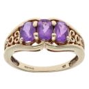 9ct Yellow Gold Amethyst Three Stone Ring