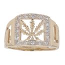 9ct Yellow Gold Cubic Zirconia Leaf Signet Ring