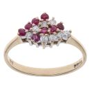 9ct Yellow Gold 0.15ct Diamond and Ruby Striped Cluster Ring