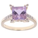 9ct Yellow Gold Amethyst And Cubic Zirconia Single Stone Ring