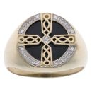 9ct Yellow Gold 0.05ct Diamond and Onyx Celtic Signet Ring