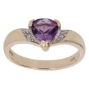 9ct Yellow Gold 0.02ct Diamond And Created Amethyst Ring