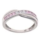 9ct White Gold Pink and White Cubic Zirconia Crossover Ring