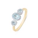 9ct Yellow Gold Aquamarine Look Sky Blue Topaz Diamond Halo Ring