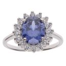 Silver Blue Gemstone and Cubic Zirconia Cluster Ring By Icesia