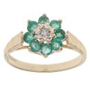 9ct Yellow Gold 0.02ct Diamond And Emerald Cluster Ring