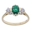9ct Yellow Gold Cubic Zirconia and Green Tourmaline Three Stone Ring