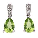 9ct White Gold 0.10ct Diamond and Peridot Drop Earrings