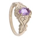 9ct Yellow Gold Patterned Amethyst Single Stone Ring