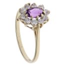 9ct Yellow Gold Amethyst and Cubic Zirconia Cluster Ring