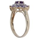 9ct Yellow Gold 0.10ct Brilliant Cut Diamond Tanzanite and Amethyst Cluster Ring