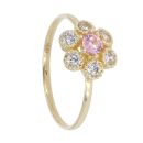 14ct Yellow Gold Pink Flower Cubic Zirconia Stone Set Ring