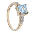 9ct Yellow Gold 0.05ct Diamond and Blue Topaz Single Stone Ring