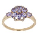 9ct Yellow Gold 0.05ct Brilliant Cut Diamond and Tanzanite Cluster Ring