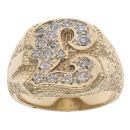 9ct Yellow Gold Cubic Zirconia Pound Sign Signet Ring