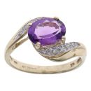 9ct Yellow Gold 0.05ct Diamond and Amethyst Single Stone Ring
