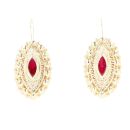 14ct Yellow Gold Red Gemstone Greek Key Marquise Earrings