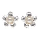 Silver Pearl Flower Stud Earrings By Icesia
