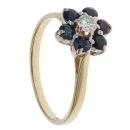 18ct Yellow Gold 0.15ct Brilliant Cut Diamond and Sapphire Daisy Cluster Ring