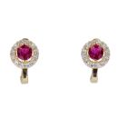 14ct Yellow Gold Cubic Zirconia And Red Stone Set Cluster Earrings