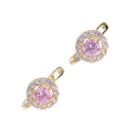 14ct Yellow Gold Child's Pink & Cubic Zirconia Gemstone Halo Cluster Earrings