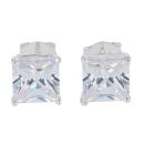 Silver Large Square Cubic Zirconia Stud Earrings by Icesia