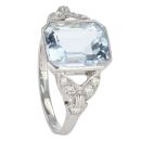 Platinum Diamond And Aquamarine Leaf Shoulder Ring