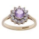 9ct Yellow Gold Cubic Zirconia and Amethyst Cluster Ring