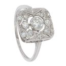 Platinum Diamond Deco Cushion Shape Ring