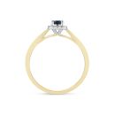 9ct Yellow Gold Black Sapphire Diamond Halo Solitaire Ring