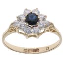 9ct Yellow Gold Cubic Zirconia and Sapphire Flower Cluster Ring