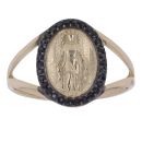 14ct Yellow Gold Black Cubic Zirconia Our Lady Disc Ring