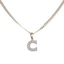 9ct Yellow Gold Cubic Zirconia Initial 'C' Pendant and Chain 18"