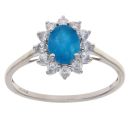 9ct White Gold Blue Gemstone and Cubic Zirconia Cluster Ring