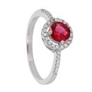 Silver Cubic Zirconia And Red Round Cluster Ring by Icesia
