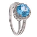 9ct White Gold 0.20ct Diamond and Blue Topaz Cluster Ring