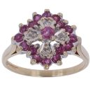 9ct Yellow Gold 0.05ct Diamond and Ruby Cluster Ring