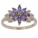 9ct Yellow Gold 0.05ct Diamond and Tanzanite Cluster Ring