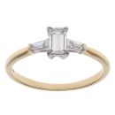 18ct Yellow Gold 0.55ct Emerald and Baguette Cut Diamond Solitaire Ring
