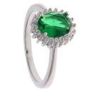 Silver Cubic Zirconia and Green Gemstone Cluster Ring By Icesia