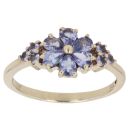 9ct Yellow Gold Tanzanite Floral Cluster Ring