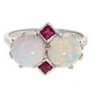 Platinum Opal And Ruby Cabochon Ring