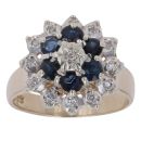 9ct Yellow Gold 0.07ct Diamond and Sapphire Cluster Ring