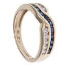 9ct Yellow Gold Cubic Zirconia and Sapphire Crossover Ring